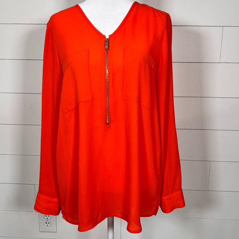 Chaus Orange Roll-Up Long Sleeve Blouse with Zip Size M